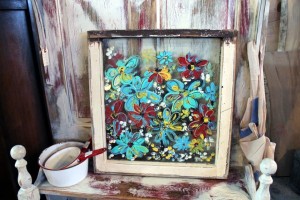 Acrylic on reclaimed window -